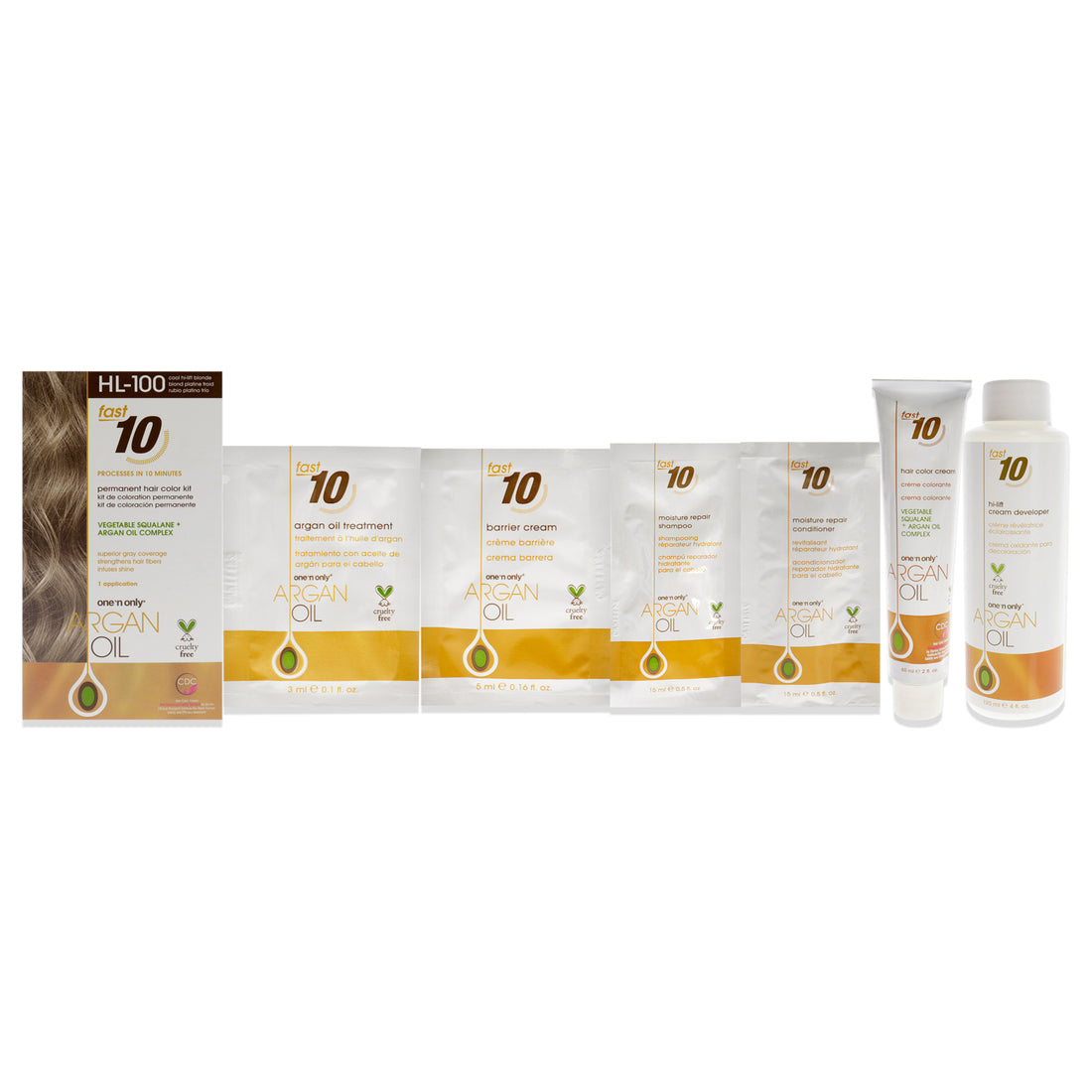 Argan Oil Fast 10 Permanent Hair Color Kit - HL-100 Cool Hi-Lift Blonde