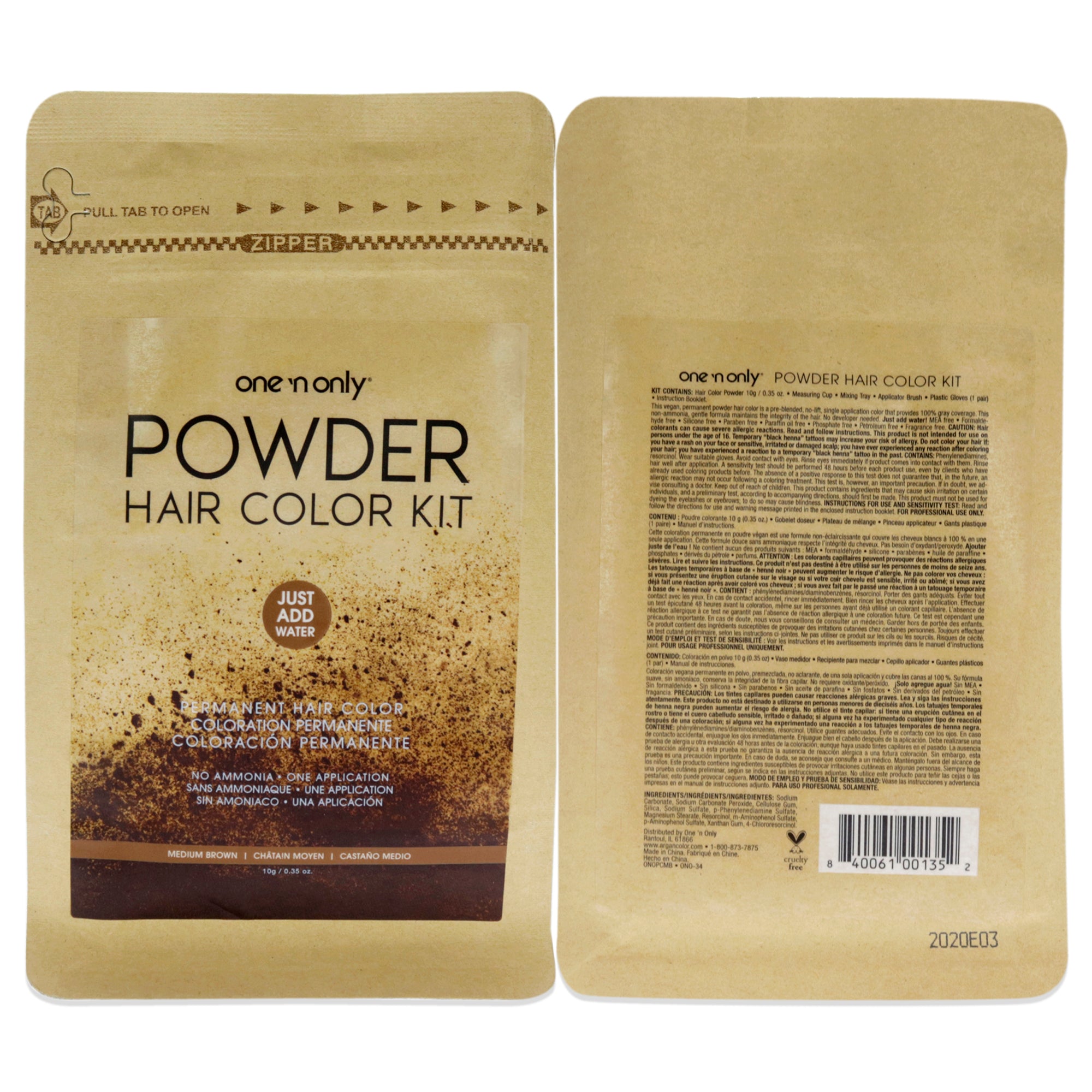 Powder Hair Color Kit - Medium Brown by One n Only for Unisex - 0.35 oz Hair Color