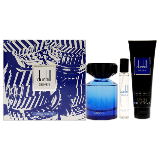 Driven Blue by Alfred Dunhill for Men - 3 Pc Gift Set 3.4oz EDT Spray, 3oz Shower Gel, 0.15ml Travel Spray
