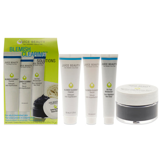 Blemish Clearing Solutions Kit by Juice Beauty for Women - 5 Pc Kit 2oz Blemish Clearing Cleanser, 1oz Blemish Clearing Serum, 1oz Oil-Free Moisturizer, 0.5oz Bamboo Pore Refining Mask, Eco-Wash Cloth