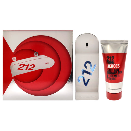 212 Heroes Forever Young by Carolina Herrera for Men - 2 Pc Gift Set 3oz EDT Spray, 3.4oz Bath and Shower Gel