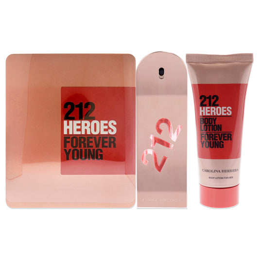 212 Heroes Forever Young by Carolina Herrera for Women - 2 Pc Gift Set 2.7oz EDP Spray, 3.4oz Body Lotion