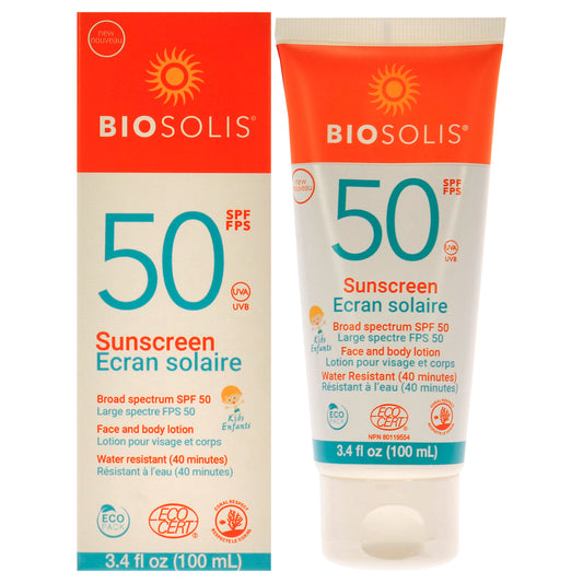Sunscreen Face and Body Lotion SPF 50 by Biosolis for Kids - 3.4 oz Sunscreen