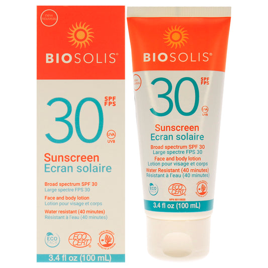 Sunscreen Face and Body Lotion SPF 30 by Biosolis for Unisex - 3.4 oz Sunscreen