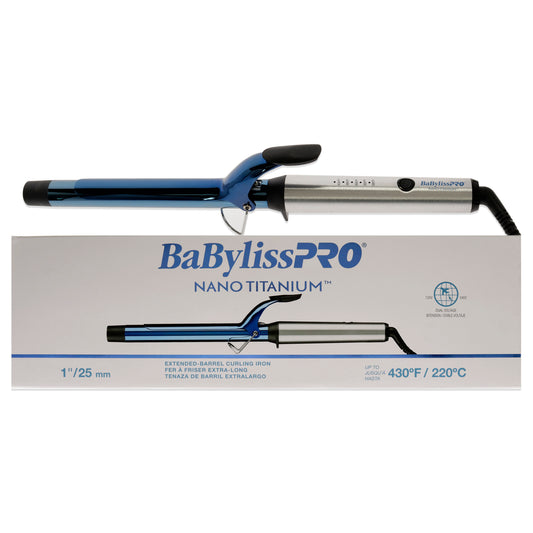 Nano Titanium Extended-Barrel Curling Iron - BNTW100XLUC Blue-Grey by BaBylissPRO for Unisex - 1 Inch Curling Iron
