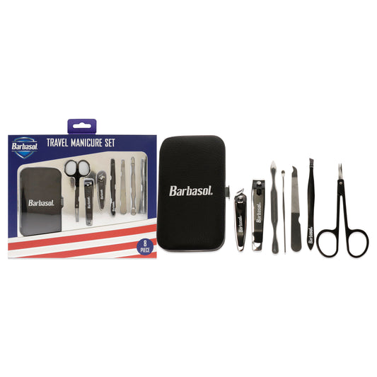 Grooming Manicure Kit by Barbasol for Men - 8 Pc 2Pc Nail Clipper, Safety Scissors, Nail File, Pointed Tweezers, 2Pc Cuticle Pushers, Encompassing