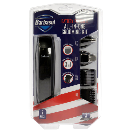 All-In-One Mens Grooming by Barbasol for Men - 7 Pc Beard Trimmer, Ear and Nose Trimmer, Cleaning Brush, T-Blade Trimmer, Trimmer, Comb