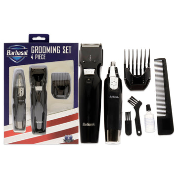 Grooming Set by Barbasol for Men - 5 Pc Body and Beard Trimmer, Guide Comb, Ear and Nose Trimmer, Rechargeable UL Adapter, Cleaning Brush, Oil