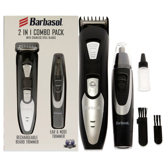 2 In 1 Combo Pack by Barbasol for Men - 2 Pc Rechargeable Beard Trimmer, Ear and Nose Trimmer