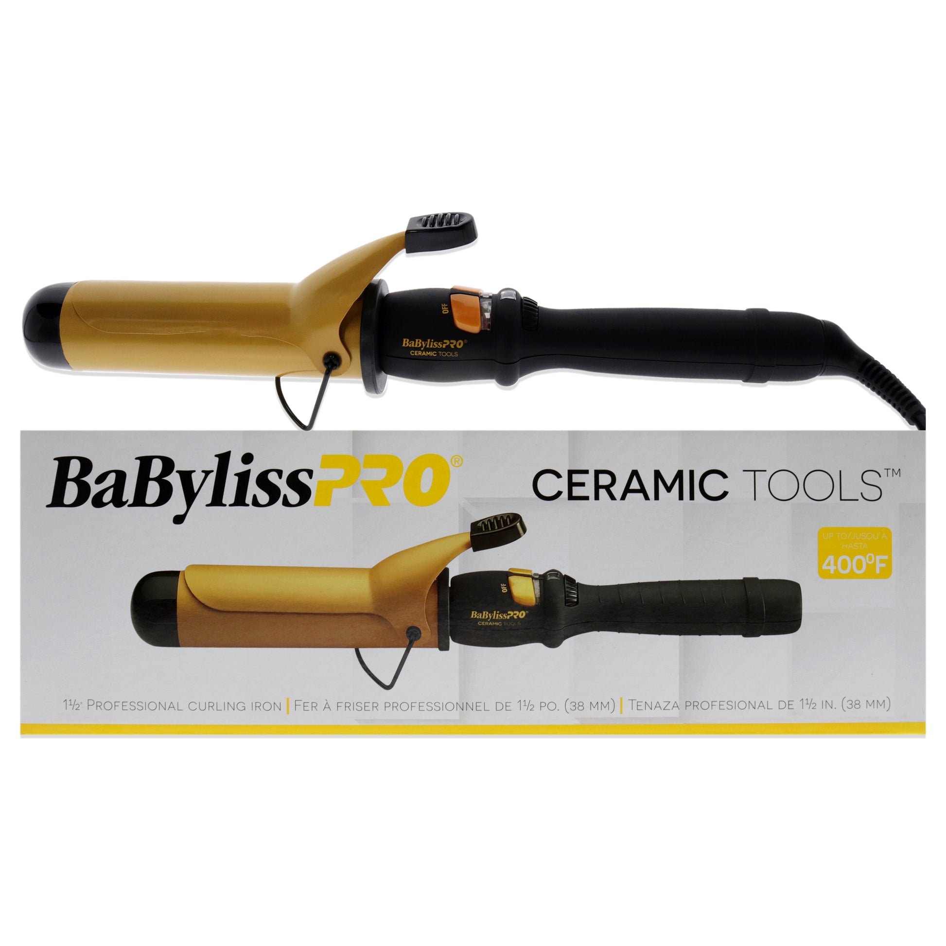 Ceramic Tools Professional Curling Iron - CT155SN Gold by BabylissPRO for Women - 1.5 Inch Curling Iron