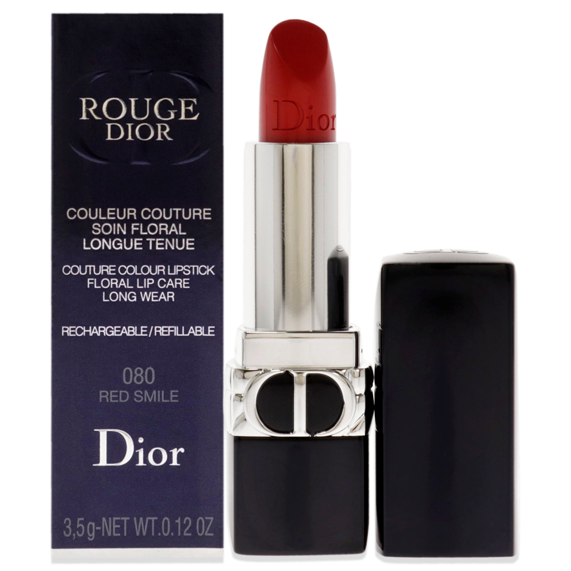 Rouge Dior Couture Lipstick Satin - 080 Red Smile by Christian Dior for Women - 0.12 oz Lipstick (Refillable)