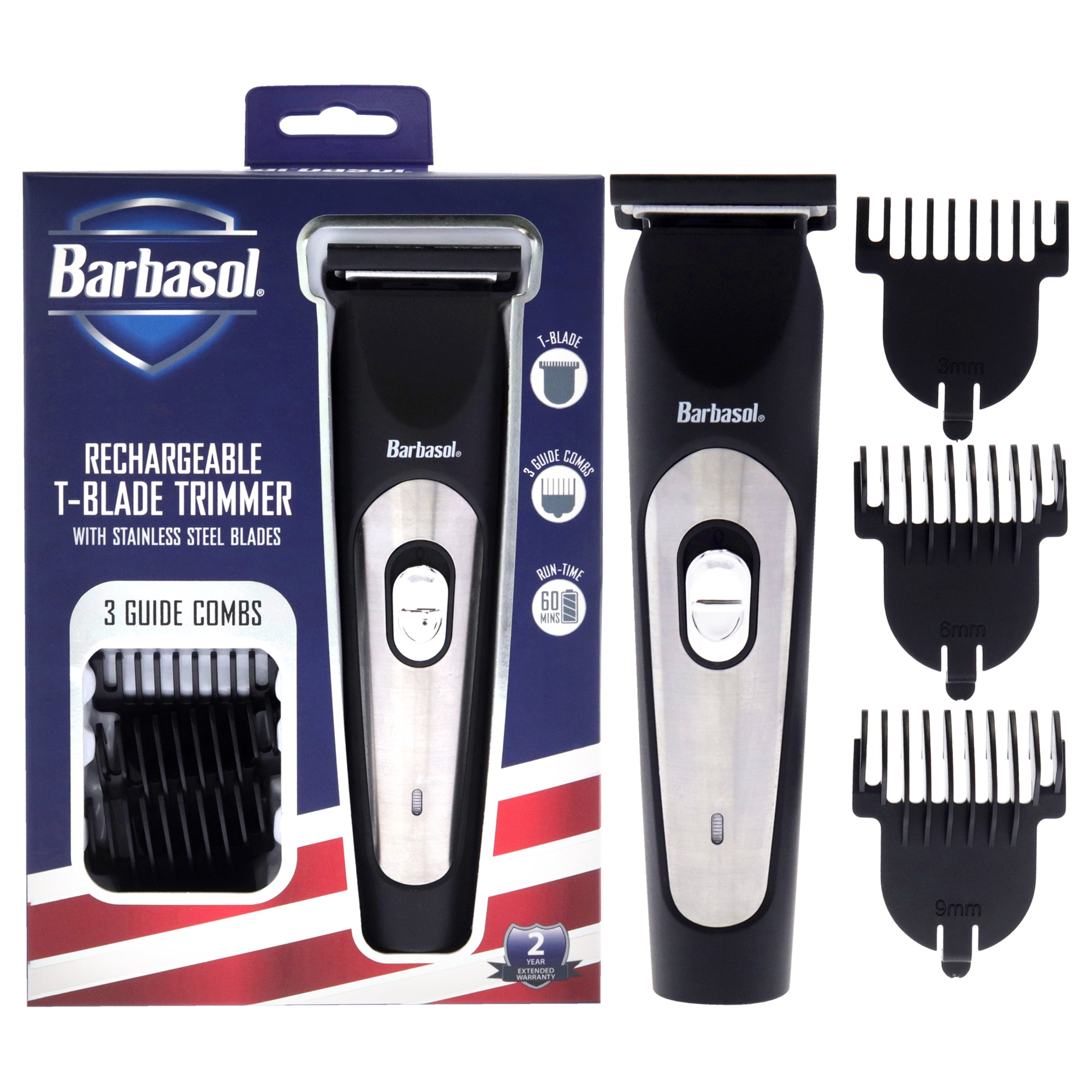 T-blade Trimmer by Barbasol for Men - 4 Pc Trimmer Tblade, 3 Guides