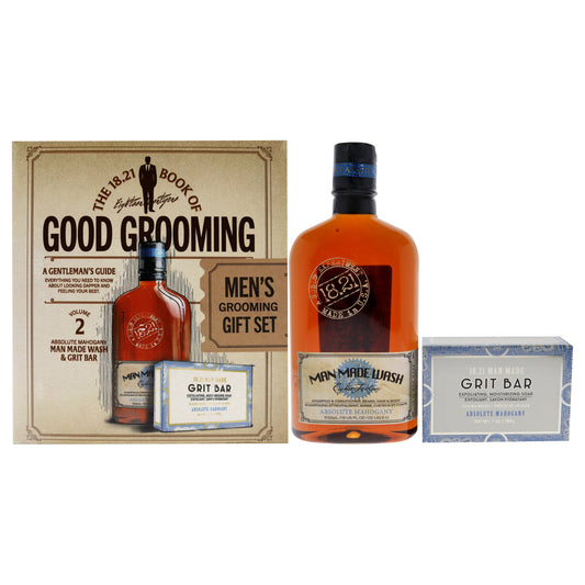 Book of Good Grooming Volume 2 Set - Absolute Mahogany by 18.21 Man Made for Men - 2 Pc 18oz Man Made Wash 3-In-1 Shampoo, Conditioner and Body Wash, 7oz Grit Bar
