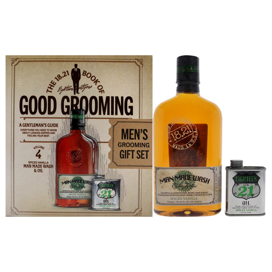 Book of Good Grooming Volume 4 Set - Spiced Vanilla by 18.21 Man Made for Men - 2 Pc 18oz Man Made Wash 3-In-1 Shampoo, Conditioner and Body Wash, 2oz Oil