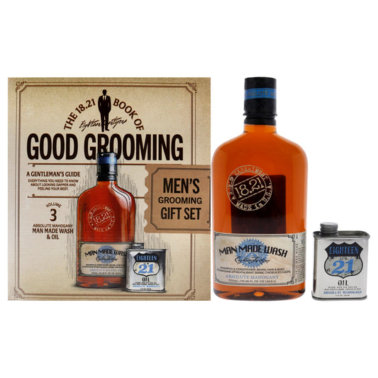 Book of Good Grooming Volume 3 Set - Absolute Mahogany by 18.21 Man Made for Men - 2 Pc 18oz Man Made Wash 3-In-1 Shampoo, Conditioner and Body Wash, 2oz Oil