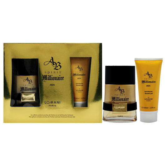 AB Spirit Millionaire by Lomani for Men - 2 Pc Gift Set 3.3oz EDP Spray, 3.3oz Shower Gel