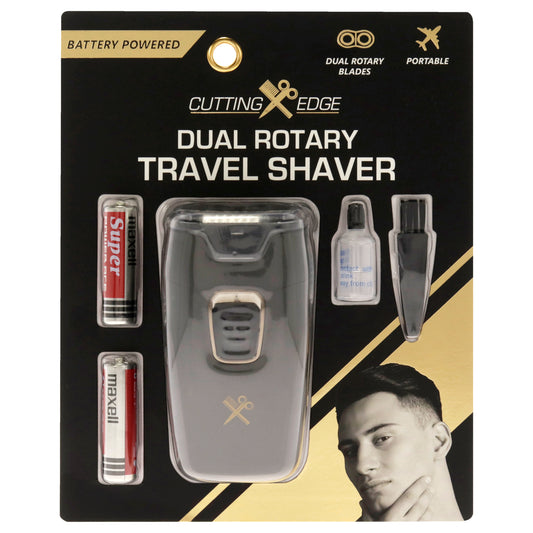 Cutting Edge Dual Rotary Travel Shaver - CXE1-1006 Black by Barbasol for Men - 4Pc Stainless Steel Blades, 2AA Battery, Cleaning Brush, Oil