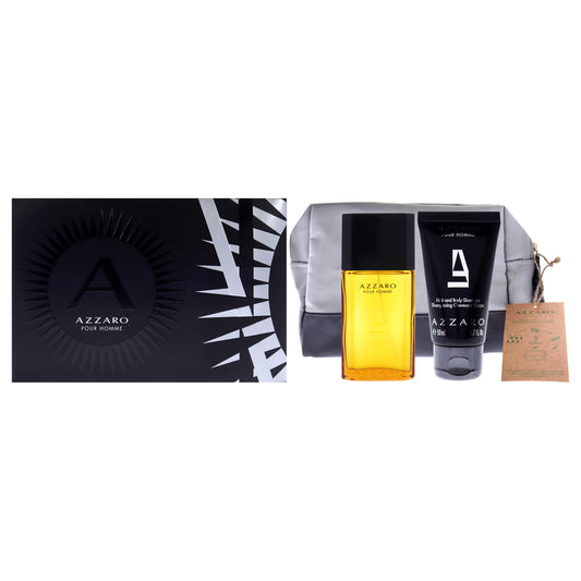Azzaro by Azzaro for Men - 3 Pc Gift Set 1oz EDT Spray, 1.7oz Hair and Body Shampoo, Pouch
