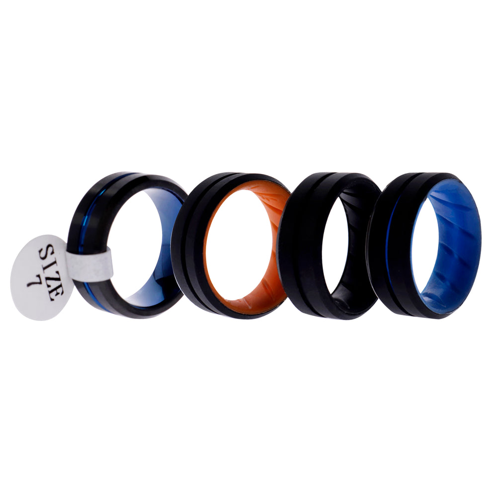 Silicone Wedding Ring Middle Line Set by ROQ for Men - 4 x 7 mm Black ...