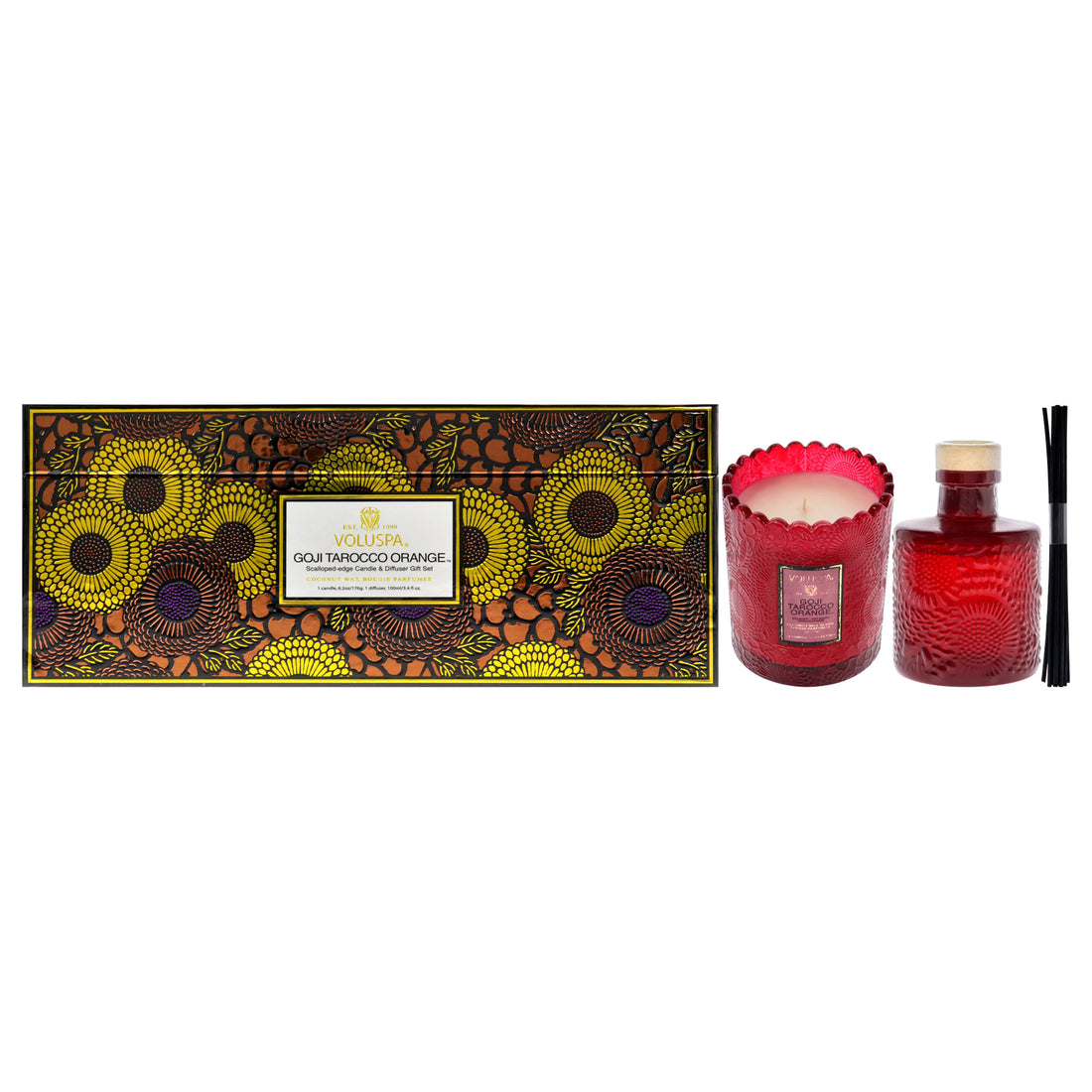 Japonica Collection - Scalloped-Edge Candle and Diffuser - Goji Tarocco Orange Set