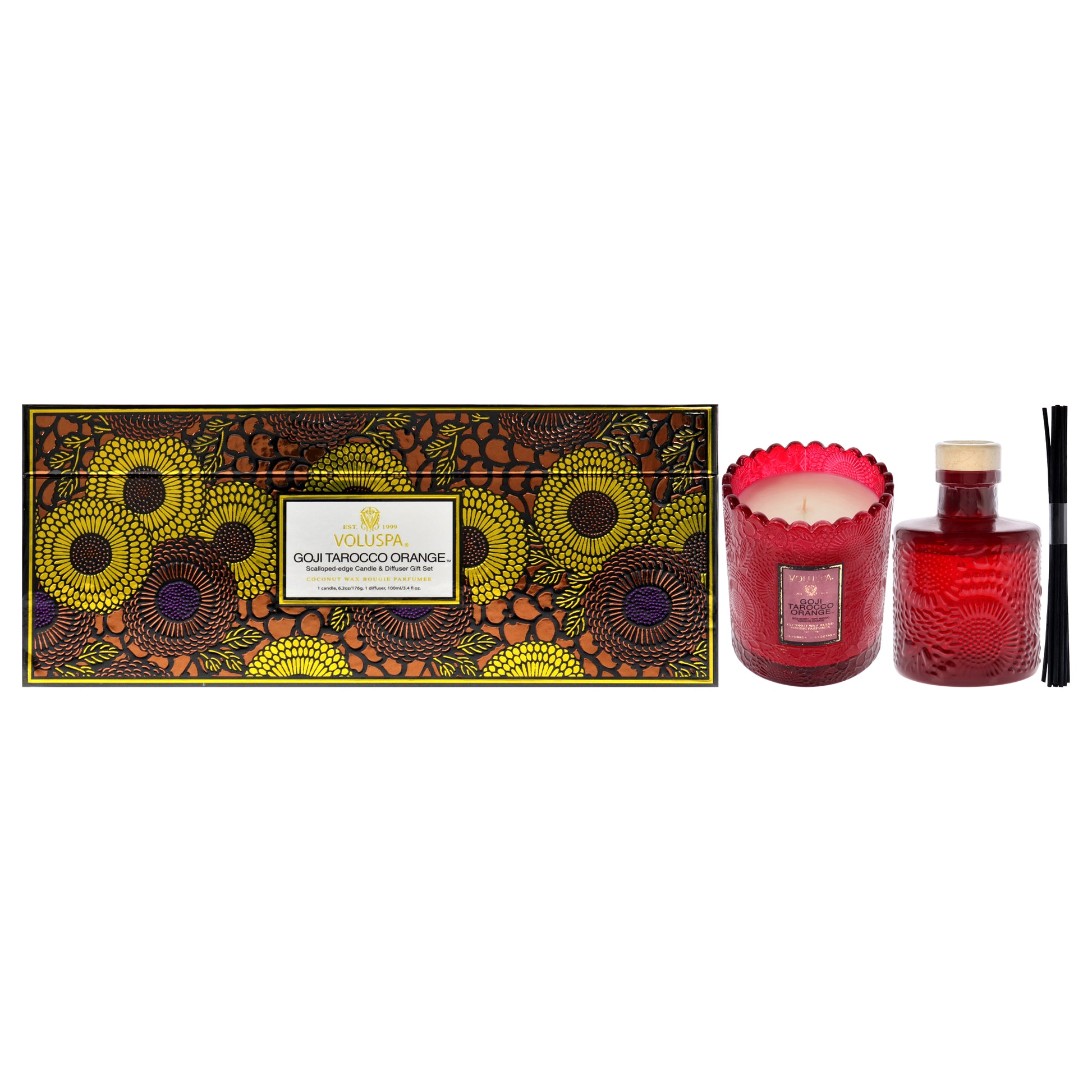 Japonica Collection - Scalloped-Edge Candle and Diffuser - Goji Tarocco Orange Set