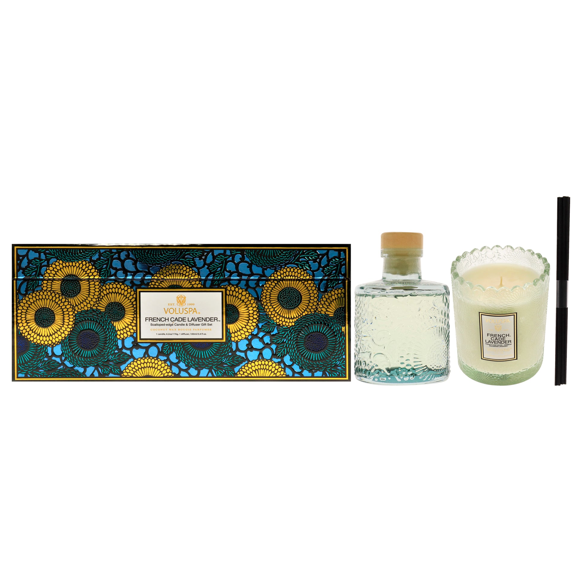 Japonica Collection - Scalloped-Edge Candle and Diffuser - French Cade Lavender Set