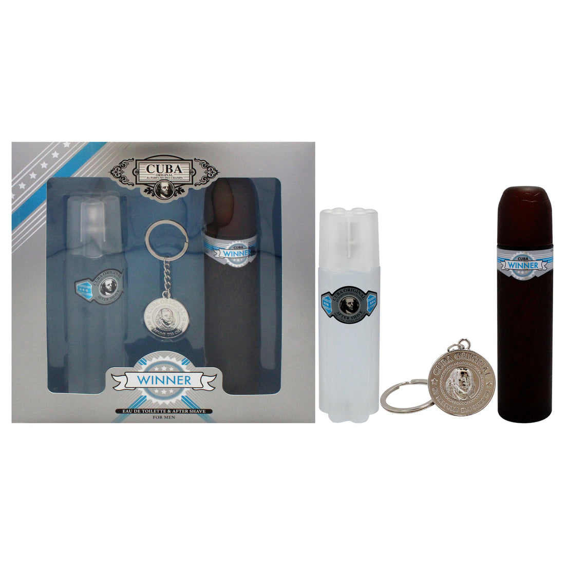 Cuba Winner by Cuba for Men - 3 Pc Gift Set 3.3oz EDT Spray, 3.3oz After Shave, Key Chain