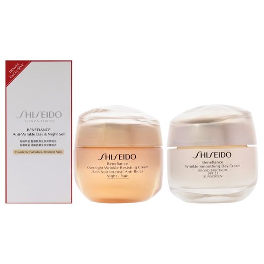 Anti-Wrinkle Day and Night Set by Shiseido for Unisex - 2 Pc 1.8oz Wrinkle Smoothing Day Cream SPF 23, 1.7oz Overnight Wrinkle Resisting Cream