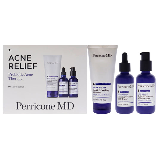 Acne Relief Prebiotic Acne Therapy 90-Days Regimen by Perricone MD for Unisex - 3 Pc 6oz Gentle and Soothing Cleanser, 2oz Calming Treatment and Hydrator, 2oz Retinol Treatment and Moisturizer
