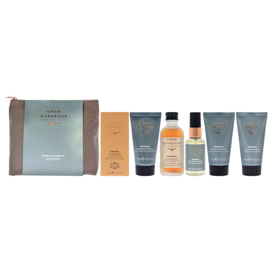 Defence Discovery Kit by Grow Gorgeous for Unisex - 5 Pc 1.6oz Defence Anti-Pollotion Shampoo, 1.6oz Defence Bodifying Conditioner, 2oz Defence Hair Density Serum Original, 1.6oz Defence Detoxifying Scalp Scrub, 2oz Defence Anti-Pollution Leave-in Spray