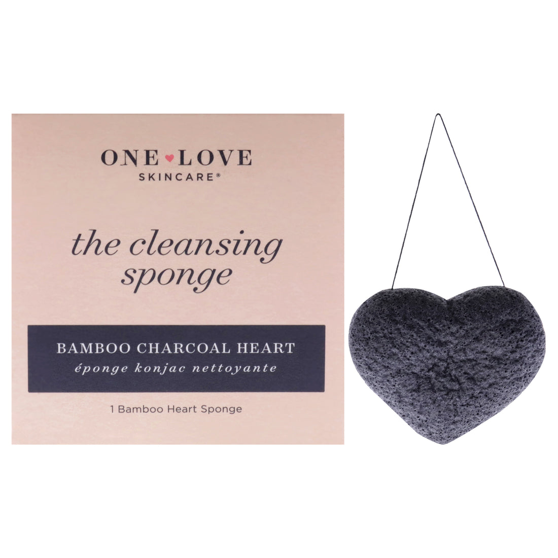 One Love Organics The Cleansing Sponge Bamboo Charcoal Heart