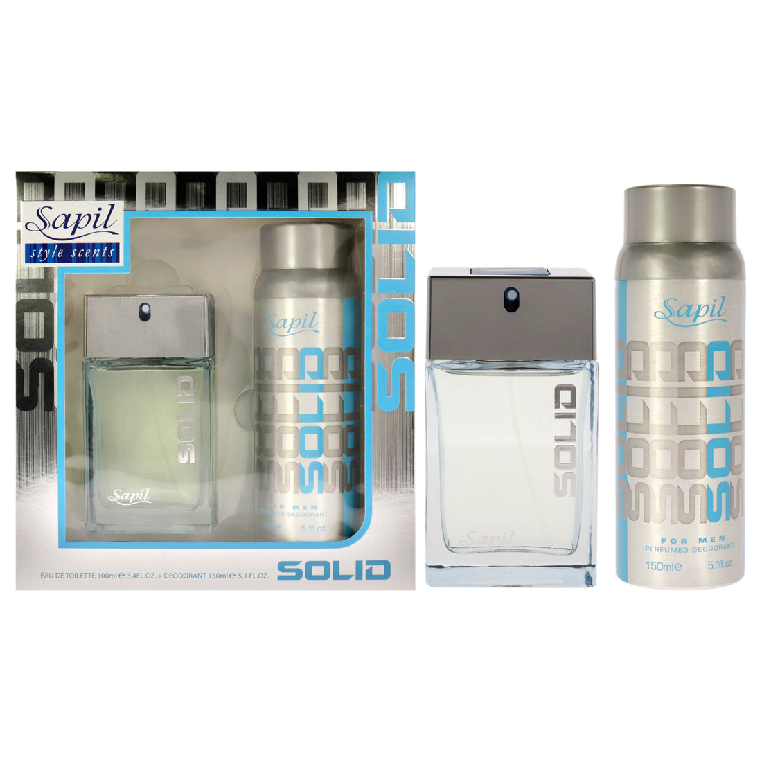 Solid Blue by Sapil for Men - 2 Pc Gift Set 3.4oz EDT Spray, 5.1oz Perfumed Deodorant