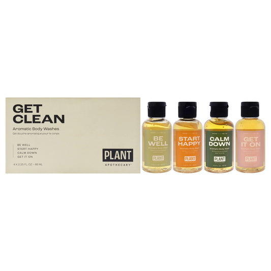 Get Clean by Plant Apothecary for Unisex - 4 Pc 2.25oz Body Wash - Be Well, 2.25oz Body Wash - Start Happy, 2.25oz Body Wash - Calm Down, 2.25oz Body Wash - Get It On