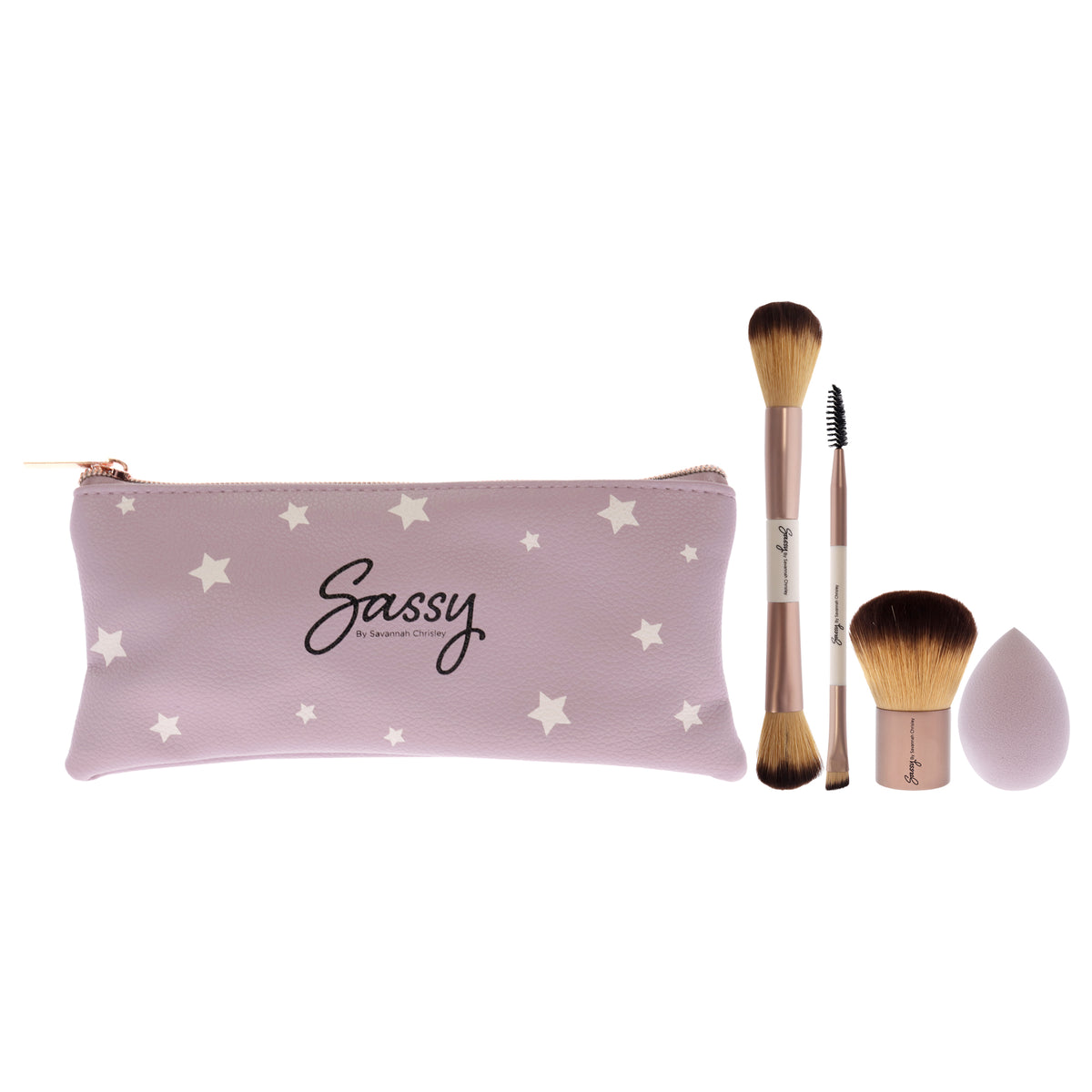 Sassy Brush Kit by Savannah Chrisley for Women - 5 Pc F04 Multi-Purpose Fase Brush, F05 Kabuki, E04 Precision Eye and Brow, Sponge, Bag