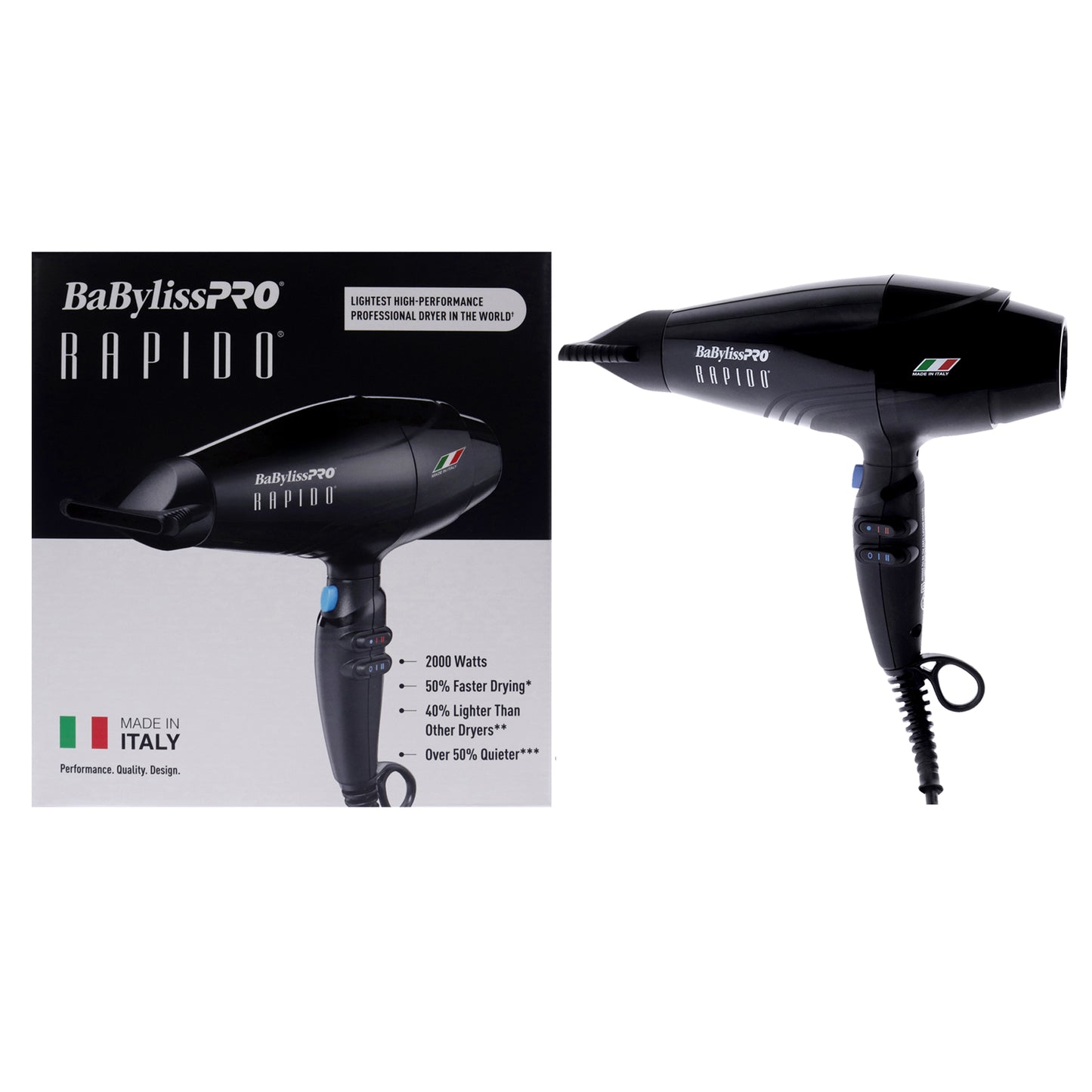Babyliss PRO Rapido Hair Dryer - BRAP1 - Black