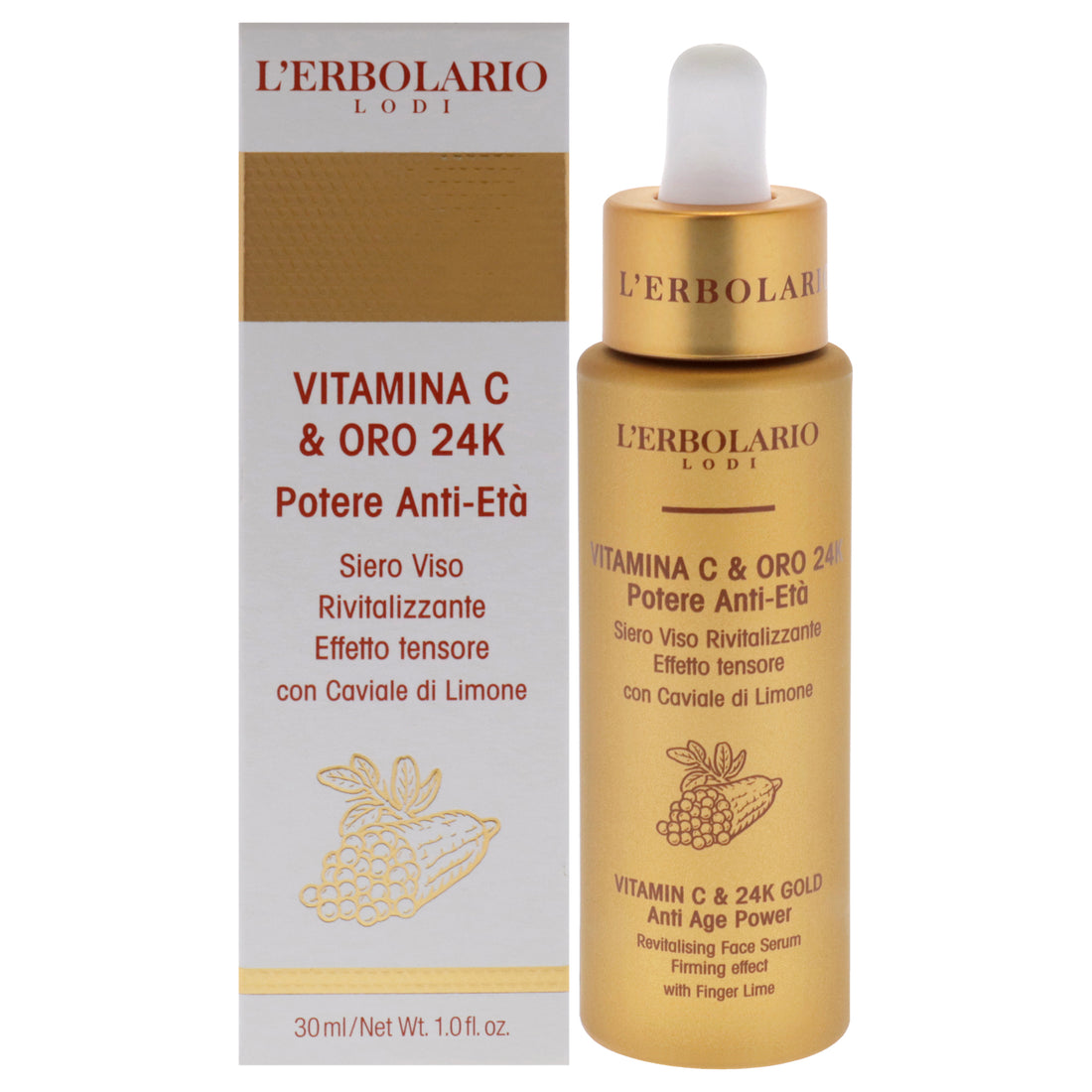 Vitamin C and 24K Gold Anti Age Power Revitalising Face Serum by LErbolario for Unisex - 1 oz Serum