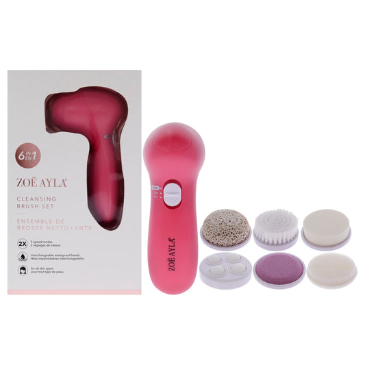 6 in 1 Electric Facial Cleansing Set by Zoe Ayla for Women - 6 Pc Exfoliating Brush Head, Flat Pumice Head, Silicone Heat, Massager Head, Sponge Head, Rounded Pumice Head