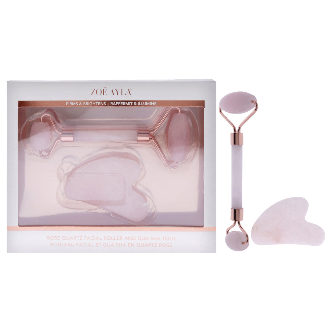 Facial Roller and Gua Sha Tool Set - Rose Quartz