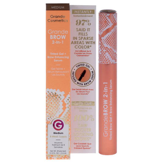 GrandeBROW 2-In-1 Tinted Brow Gel plus Brow Enhancing Serum - Medium by Grande Cosmetics for Women - 0.12 oz Eyebrow Gel
