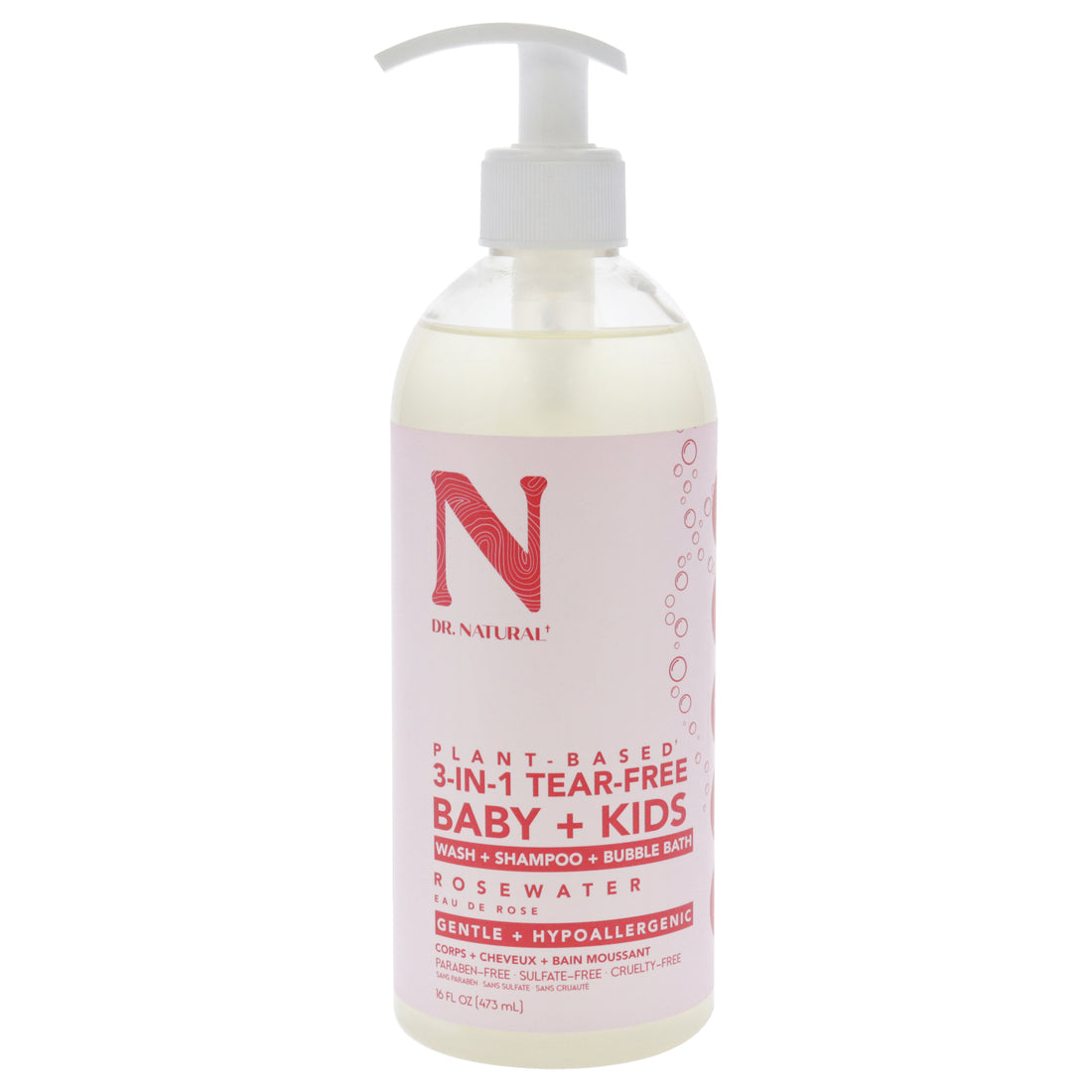 3-in-1 Tear-Free Baby Plus Kids Soap - Rosewater by Dr. Natural for Kids - 16 oz Soap