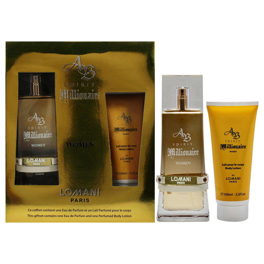 AB Spirit Millionaire by Lomani for Women - 2 Pc Gift Set 3.3oz EDP Spray, 3.3oz Body Lotion