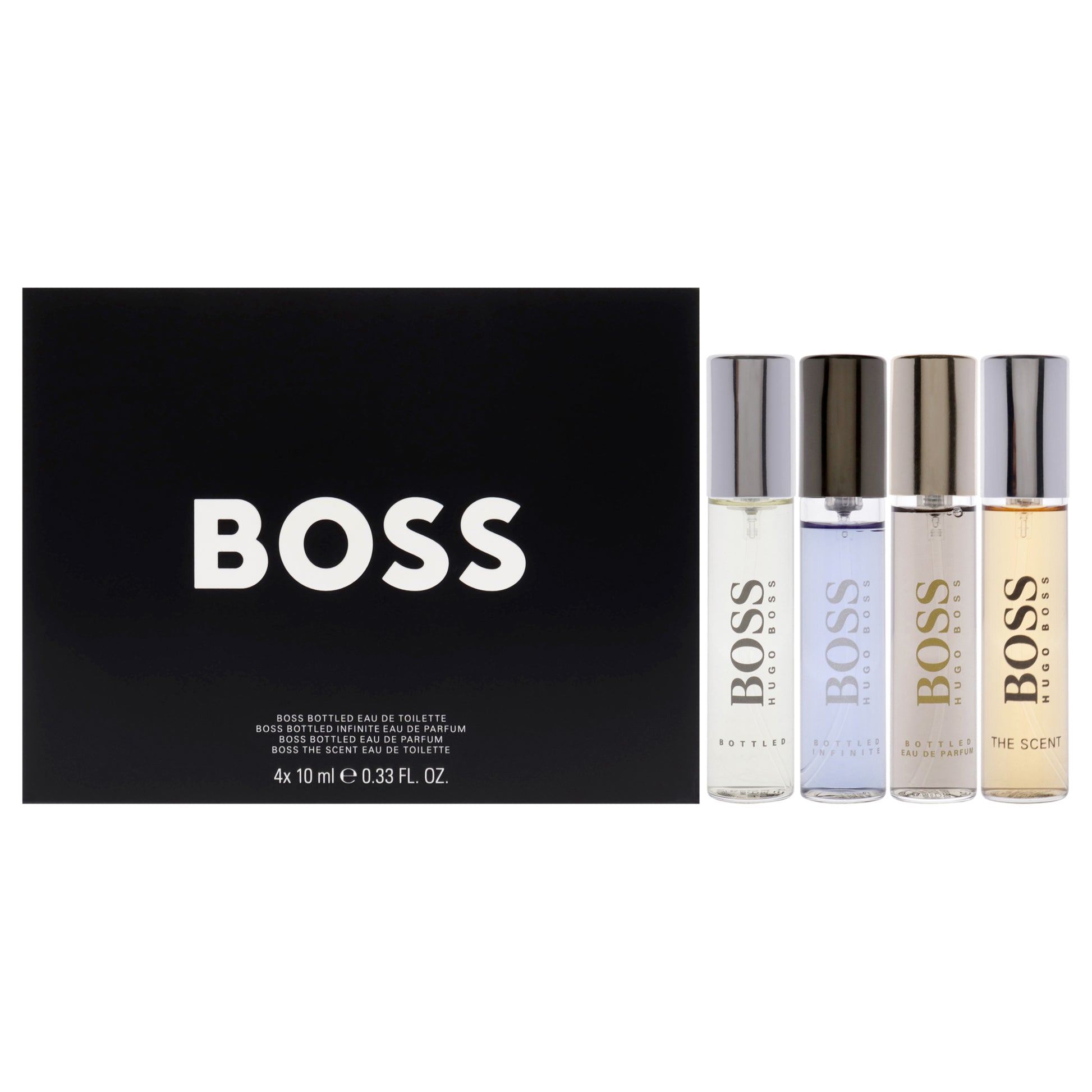 Boss by Hugo Boss for Men - 4 Pc Mini Gift Set 0.33oz Bottled EDT Spray, 0.33oz Bottled Infinite EDP Spray, 0.33oz Bottled EDP Spray, 0.33oz The Scent EDT Spray