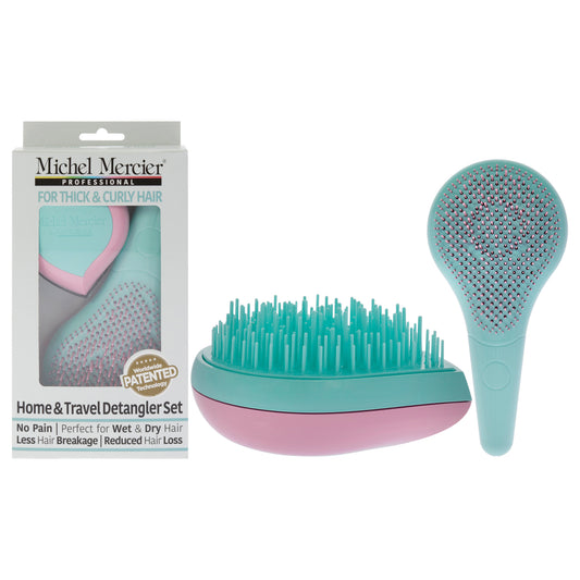 Home and Travel Detangler Set - Thick-Curly Hair by Michel Mercier for Unisex - 2 Pc The Classic Detangler Brush, The Travel Detangler Brush