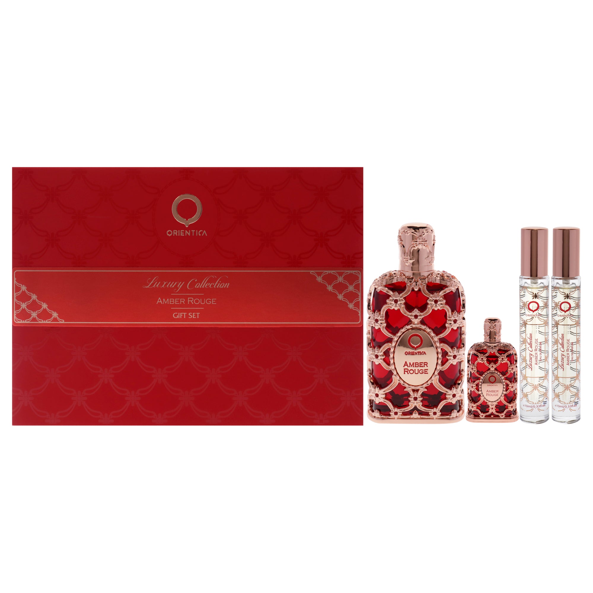 Amber Rouge by Orientica for Women - 4 Pc Gift Set 2.7oz EDP Spray, 7.5ml EDP Spray, 2 X 10ml EDP Spray