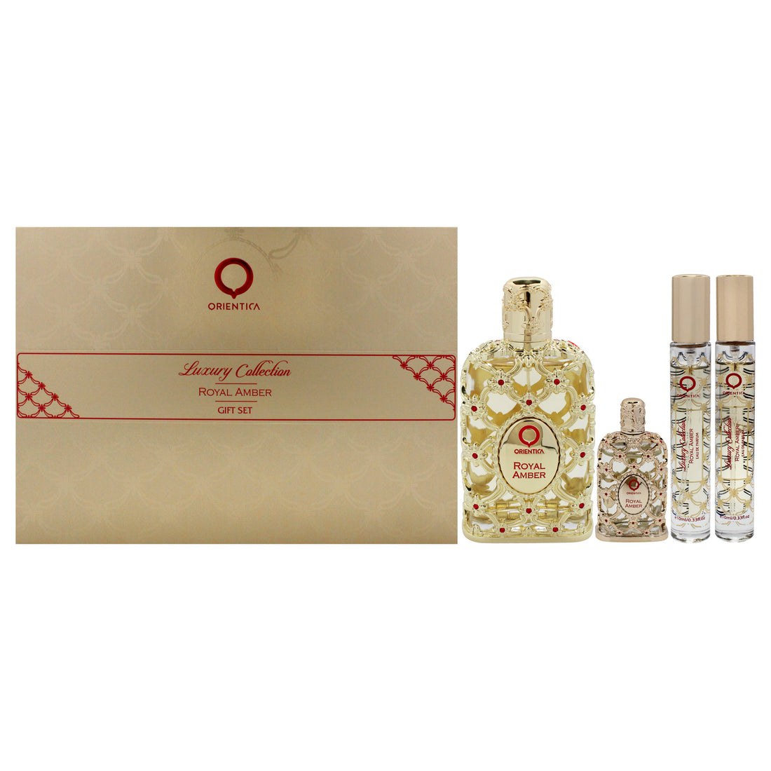 Royal Amber by Orientica for Women - 4 Pc Gift Set 2.7oz EDP Spray, 2 x 10ml EDP Spray, 7.5ml EDP Spray