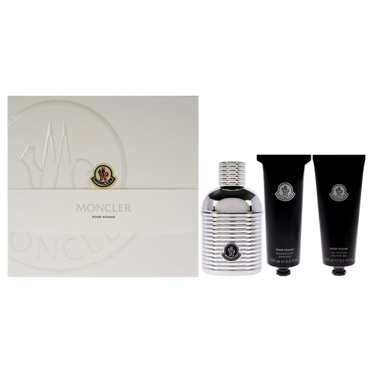 Moncler Pour Homme by Moncler for Men - 3 Pc Gift Set 3.3oz EDP Spray, 3.3oz Shower Gel, 3.3oz Shampoo