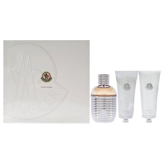 Moncler Pour Femme by Moncler for Women - 3 Pc Gift Set 3.3oz EDP Spray, 3.3oz Shower Gel, 3.3oz Body Cream