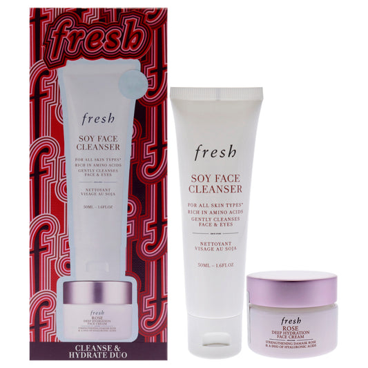 Cleanse and Hydrate Duo by Fresh for Women - 2 Pc 0.5oz Deep Hydration Face Cream - Rose, 1.6oz Soy Face Cleanser