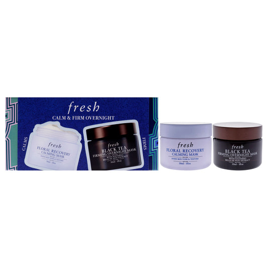 Calm and Firm Overnight Kit by Fresh for Women - 2 Pc 1oz Firming Overnight Mask - Black Tea, 1oz Recovery Calming Mask - Floral