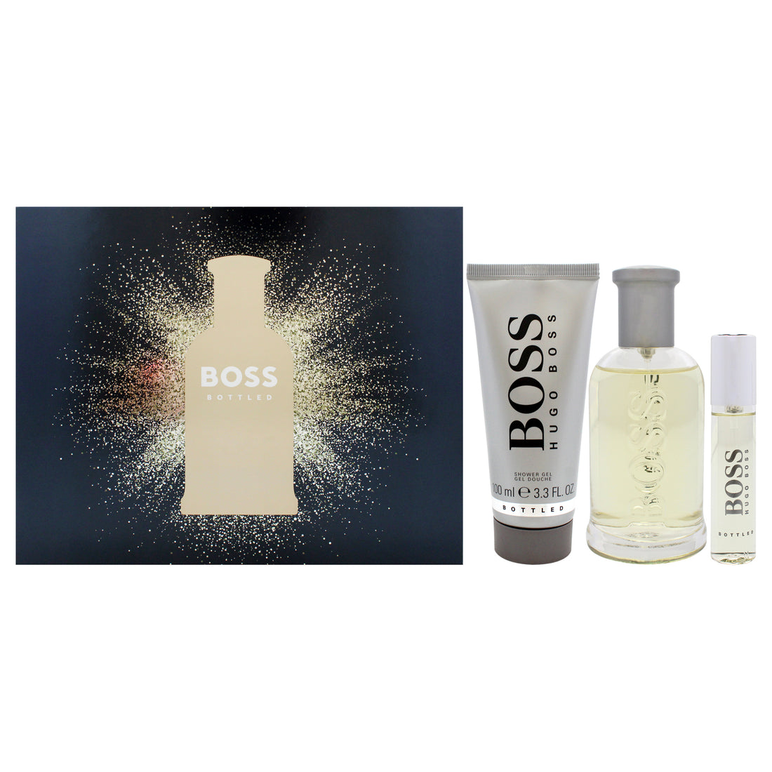 Boss Bottled by Hugo Boss for Men - 3 Pc Gift Set 3.3oz EDT Spray, 0.3oz EDT Spray, 3.3oz Shower Gel